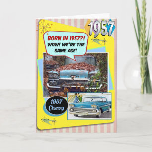 Tarjeta ¡Cumpleaños 65! ¡Guau, la misma edad que este Chev