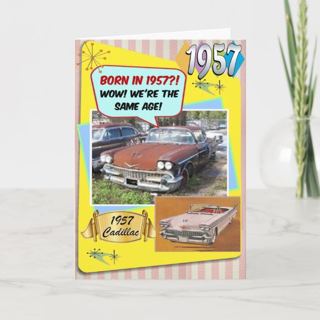 Tarjeta ¡Cumpleaños 65! ¡Guau, la misma edad que este Chev (Anverso)