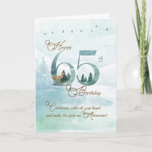 Tarjeta Cumpleaños 65 Siempreverde Pinos y Ciervos Natural