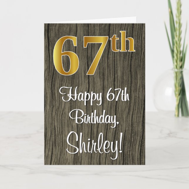 Tarjeta Cumpleaños 67: Elegante Faux Gold Look #, Faux Woo (Anverso)