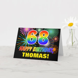 Tarjeta Cumpleaños 68: Negrita, diversión, fuegos artifici