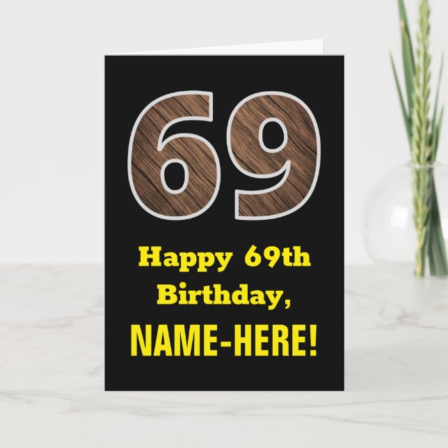 Tarjeta Cumpleaños 69: Nombre, patrón de granos de madera  (Anverso)