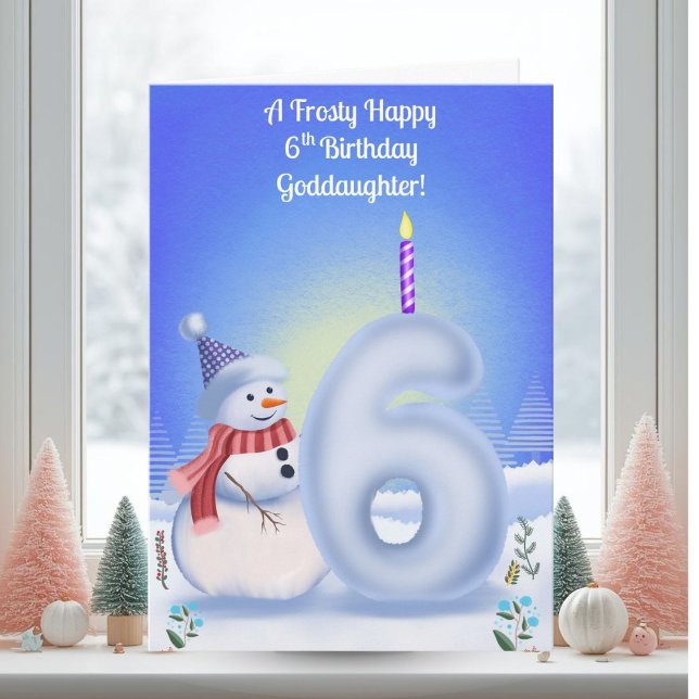 Tarjeta Cumpleaños 6 de ahijada Muñeco de nieve Nevado  (Subido por el creador)