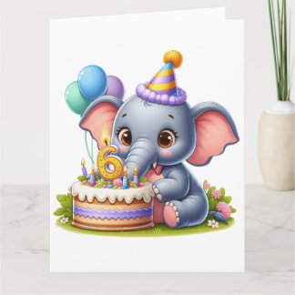 Tarjeta Cumpleaños 6 de Elefante Adorable