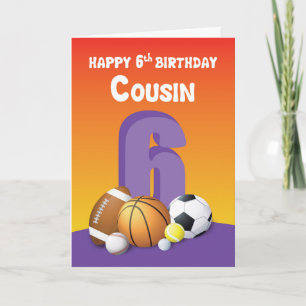 Tarjeta Cumpleaños 6 Prima Niña Balones Deportivos