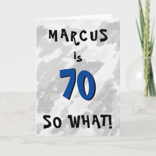 Tarjeta Cumpleaños 70 azul cita divertida y nombre 70