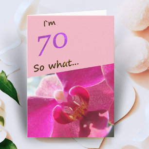 Tarjeta Cumpleaños 70 con orquídea rosa divertida