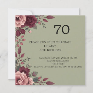 Tarjeta Cumpleaños 70 de Lujo Floral Oscuro