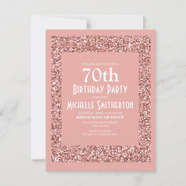 Tarjeta Cumpleaños 70 de mujer con brillo rosa (Anverso)