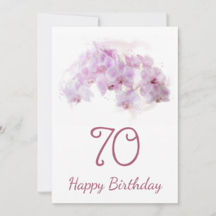 Tarjeta Cumpleaños 70 de Orquídea Floral Acuarela Rosa