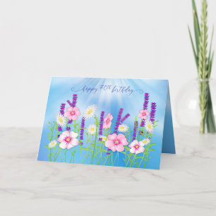 Tarjeta Cumpleaños 70 Delicados y suaves flores Jardín Azu