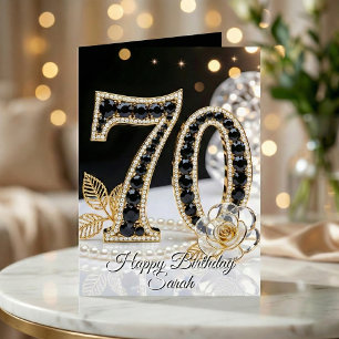 Tarjeta Cumpleaños 70 Elegante Perla de Onyx Negro y Oro