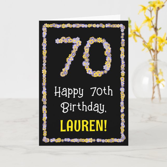 Tarjeta Cumpleaños 70: Flores Florales Número, Nombre Pers (flor amarilla)