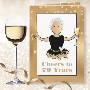 Tarjeta Cumpleaños 70 Glamuroso Brillo Mujer Dibujo Animad