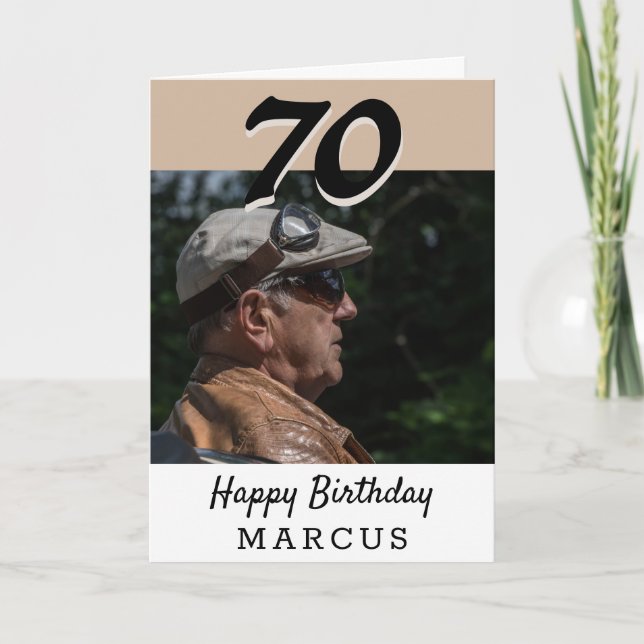 Tarjeta Cumpleaños 70 Moderno Beige Foto Personalizada (Anverso)