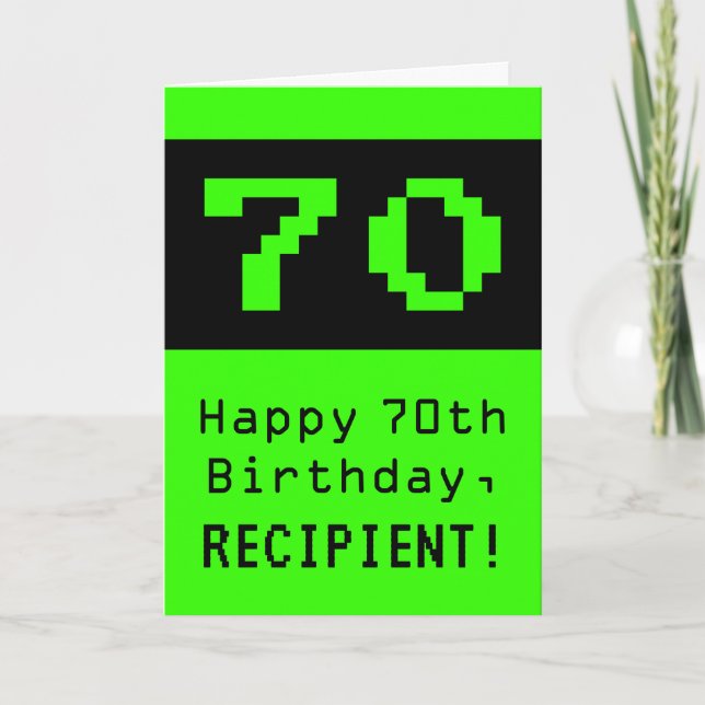 Tarjeta Cumpleaños 70: Nerdy / Geeky Style "70" y nombre (Anverso)