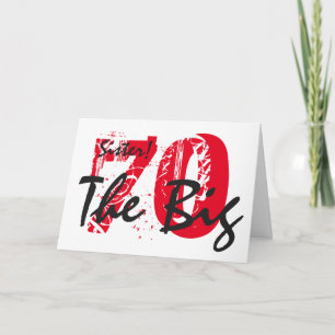 Tarjeta Cumpleaños 70 para hermana, negro, rojo, blanco.
