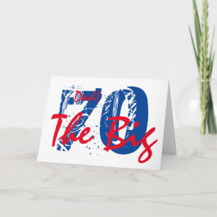 Tarjeta Cumpleaños 70 para papá, azul, rojo texto sobre bl