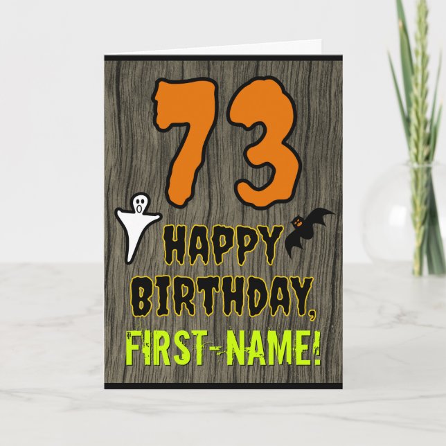 Tarjeta Cumpleaños 73: Tema de Halloween, nombre personali (Anverso)