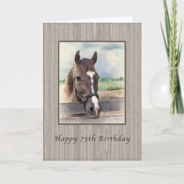 Tarjeta Cumpleaños 75, Caballo Marrón con Bridle (Anverso)