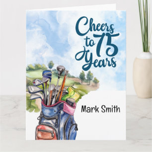 Tarjeta Cumpleaños 75 del golfista con bolsita de golf en