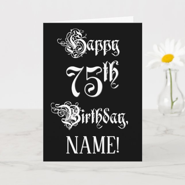 Tarjeta Cumpleaños 75: Elegante guión + nombre personaliza (Planta pequeña)