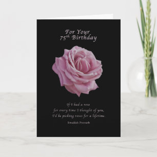 Tarjeta Cumpleaños 75, Rosa Rosa en negro