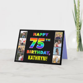 Tarjeta Cumpleaños 75: texto arcoiris, fotos y nombre de P
