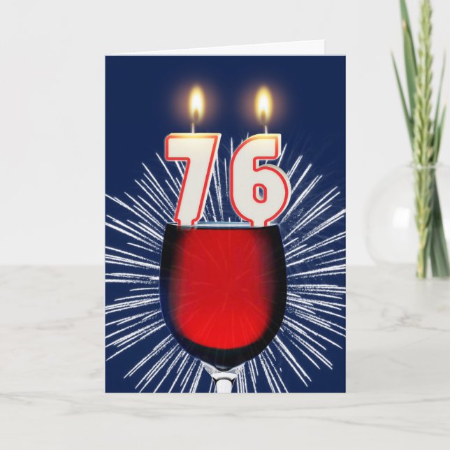 Tarjeta Cumpleaños 76 con vino y velas (Anverso)