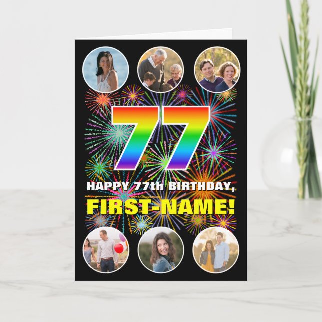 Tarjeta Cumpleaños 77: Arcoiris divertido #, nombre person (Anverso)