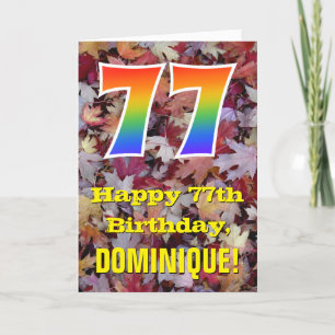 Tarjeta Cumpleaños 77; Hojas de otoño rústicas; Arcoiris "