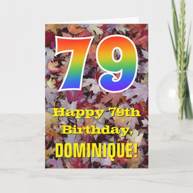 Tarjeta Cumpleaños 79; Hojas Rusas de Otoño; Arcoiris "79" (Anverso)