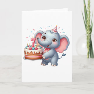 Tarjeta Cumpleaños 7 de elefante lindo