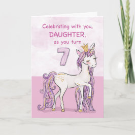 Tarjeta Cumpleaños 7 de hija caballo rosa con corona