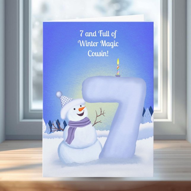 Tarjeta Cumpleaños 7 de Primo Feliz Muñeco de Nieve  (Subido por el creador)