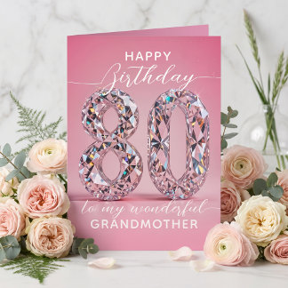 Tarjeta Cumpleaños 80 Brillante Diamante Rosa Glamour