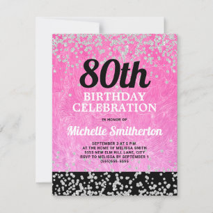 Tarjeta Cumpleaños 80 de Adulto Brillo Rosa Negro Plateado
