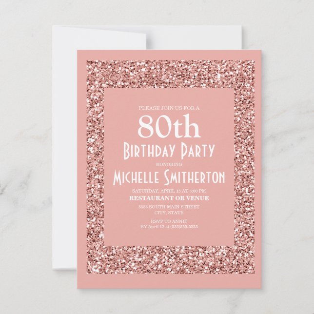 Tarjeta Cumpleaños 80 de mujer con brillo rosa (Anverso)