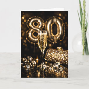 Tarjeta Cumpleaños 80 Elegante de Champán Negro y Dorado