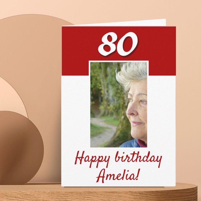 Tarjeta Cumpleaños 80 Rojo Foto Feliz Cumpleaños  (Subido por el creador)