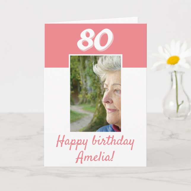 Tarjeta Cumpleaños 80 Rosa Foto Feliz Cumpleaños  (Planta pequeña)