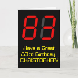 Tarjeta Cumpleaños 83: Estilo Reloj Digital Rojo "83" + No