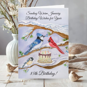 Tarjeta Cumpleaños 85 en Enero Aves de Jardín Acuarela