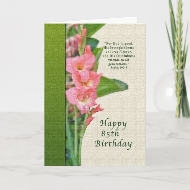 Tarjeta Cumpleaños, 85o, gladiolo rosado (Anverso)