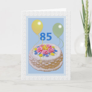 Tarjeta Cumpleaños, 85o, torta y globos