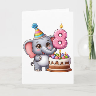 Tarjeta Cumpleaños 8 de elefante lindo