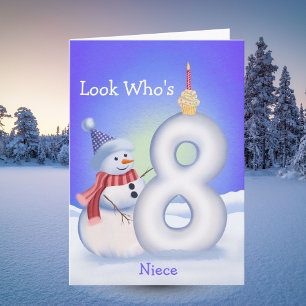 Tarjeta Cumpleaños 8 de sobrina muñeco de nieve Ocho nevad