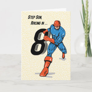 Tarjeta Cumpleaños 8 del Hijastro Superhéroe