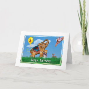 Tarjeta Cumpleaños, 8, Elefante, Girafa, Conejo, Globo