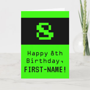 Tarjeta Cumpleaños 8: Estilo friki / geek "8" y nombre